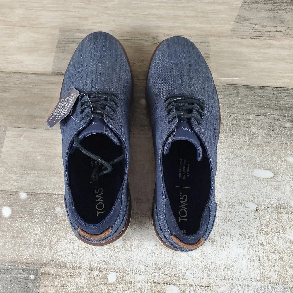 Toms Mens Navi Oxford Dress Casual Shoes Sz 8 Casual Navy Cross Denim Low Top